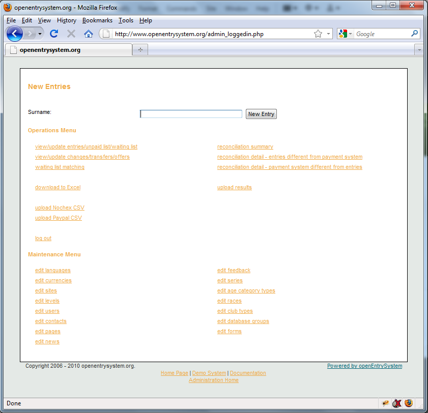 Admin Page Screenshot